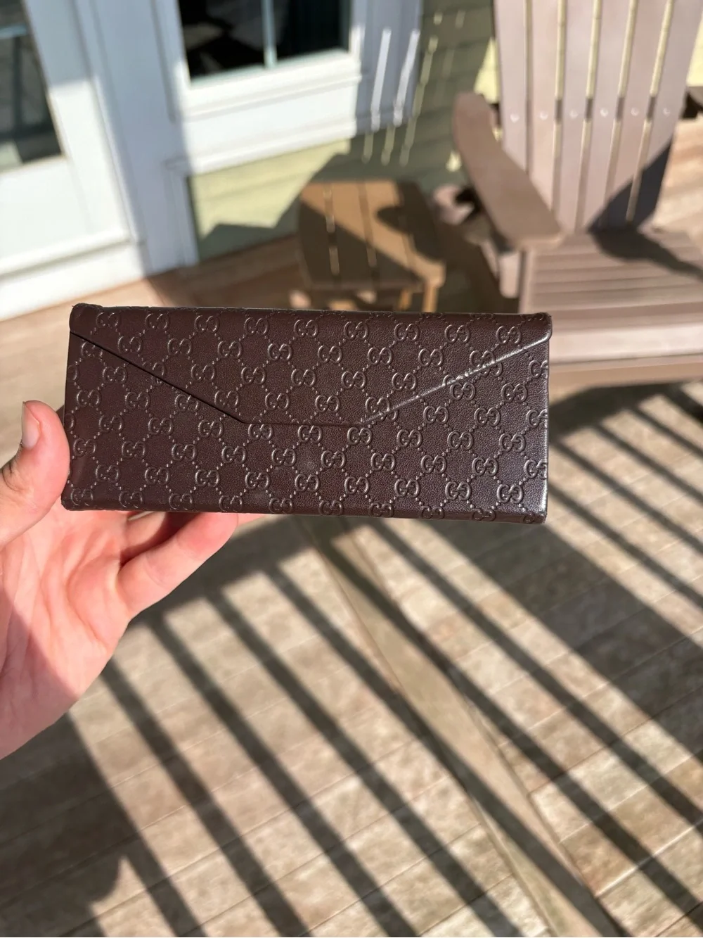 Gucci Dark Brown Embossed GG Leather Eyewear Case
